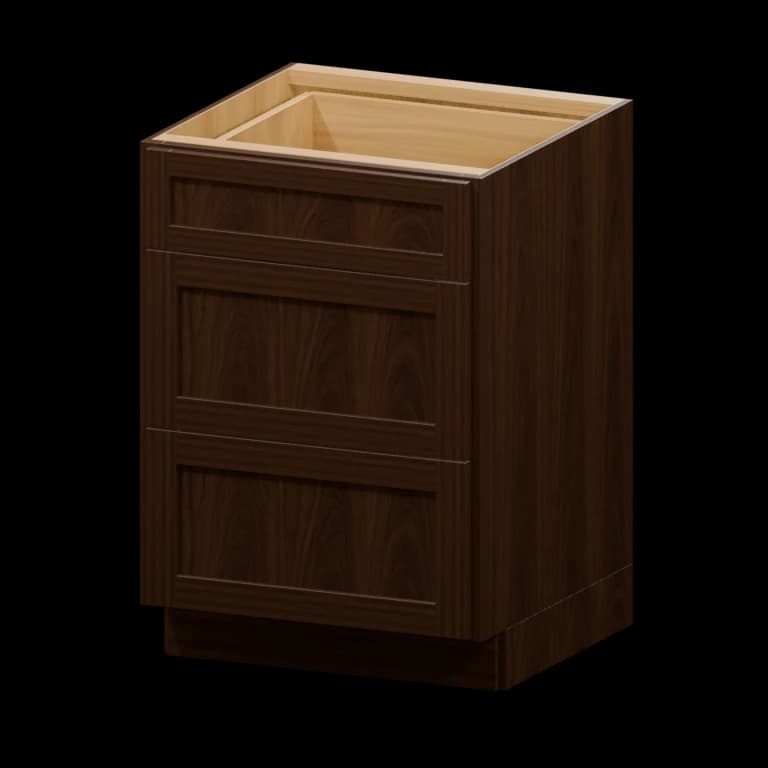 Fairview 24-in Three-Drawer Base Cabinet in Espresso
