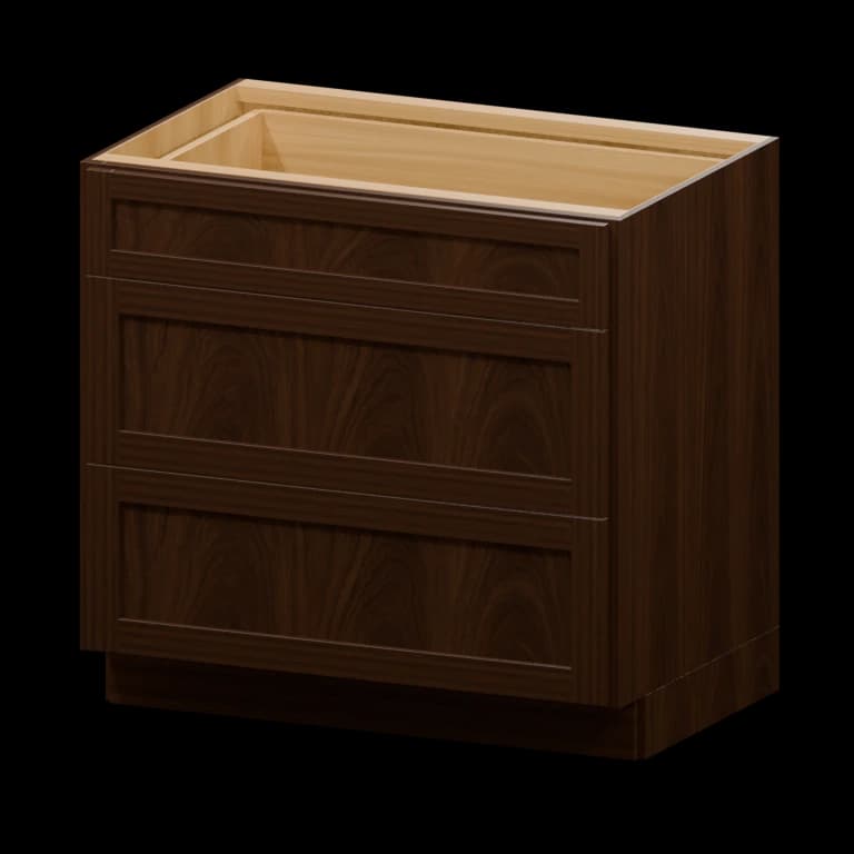 Fairview 36-in Three-Drawer Base Cabinet in Espresso